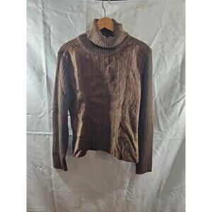 Robert Louis Brown Suede Leather Knit Turtleneck Sweater Size Large